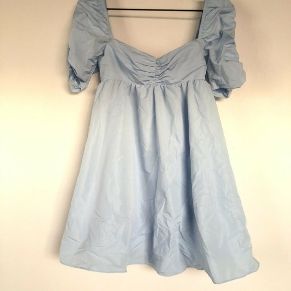 Amanda Uprichard Ariana Dress Powder Blue Mini Puff Sleeve - Picture 8 of 9
